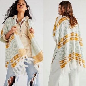 NWT Free People Sweater Cardigan Kimono Wrap Poncho Cozy Diamondback OS